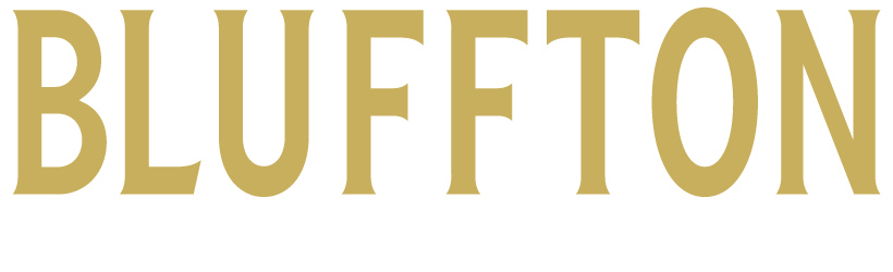 The image displays the word "BLUFFTON" in capital letters with a gold-colored serif font on a white background.